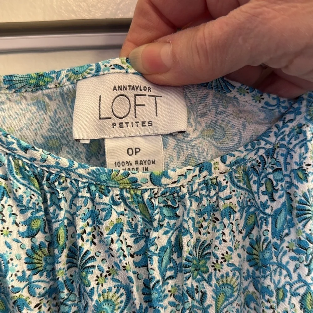 LOFT Blue and White Chemise with Floral Print